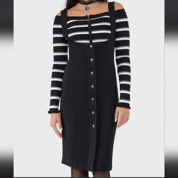 Killstar Black Midi Skirt with Button Detail - Picture 2 of 3